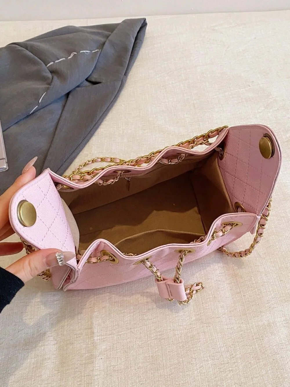 Pink Casual Women's Rhombus Embroidery Small Square Crossbody Bag